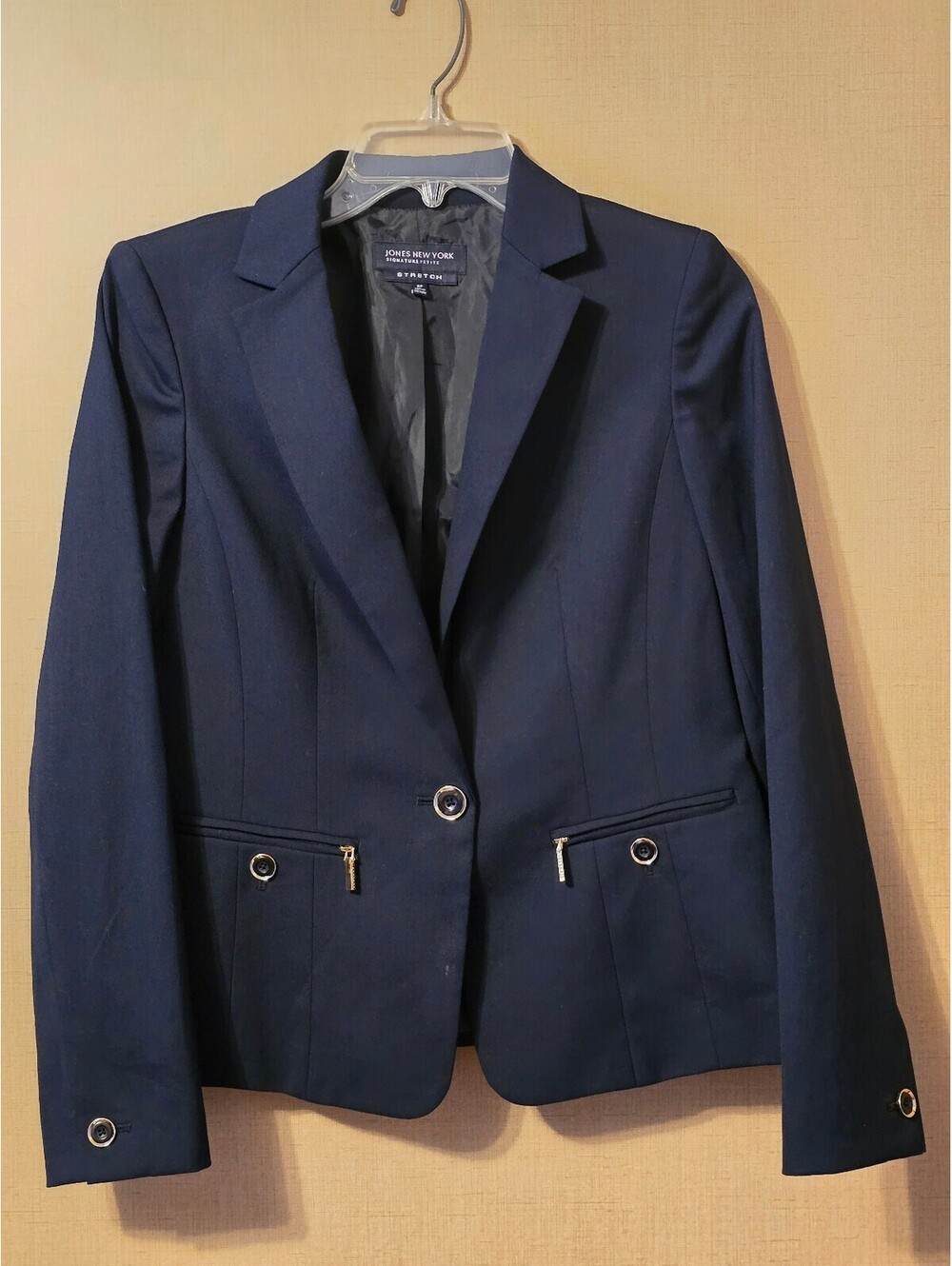 Jones New York Signature Petite Navy Blue Stretch Blazer Jacket Size 8P